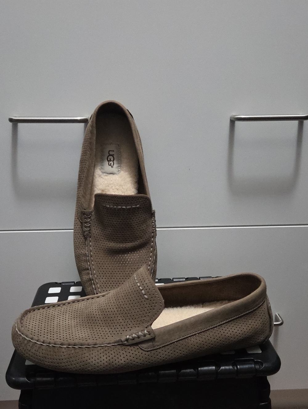 UGG Men's Taupe Perforated Suede Slip-On Drivers